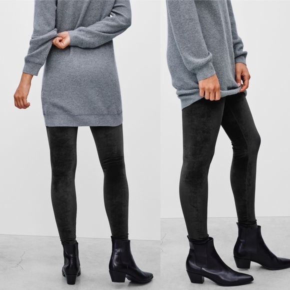 Aritzia Talula Black Velvet Leggings Pull On Sz Sm - Picture 3 of 16